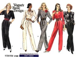 2188 VOGUE STRAIGHT SS-LS BLOUSON JUMPSUIT, CROP JACKET PATTERN 8-12 uncut
